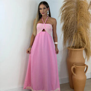 Vestido Longo com Detalhe Bordado