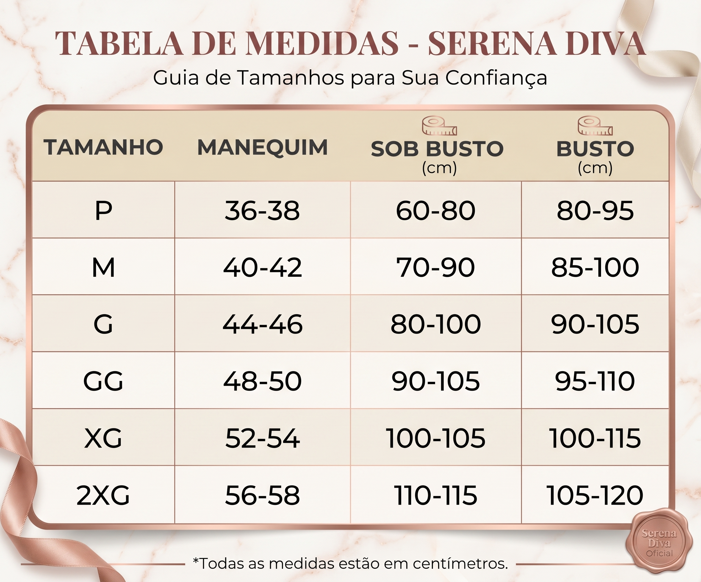Tabela de Medidas Serena Diva